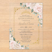 Eleganter Champagne Ivory Blush Floral Quinceñera Acryleinladungen (Vorderseite)