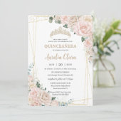 Eleganter Champagne Ivory Blush Floral Quinceñera Einladung (Stehend Vorderseite)