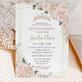 Eleganter Champagne Ivory Blush Floral Quinceñera Einladung