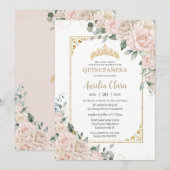 Eleganter Champagne Ivory Blush Floral Quinceñera Einladung (Vorne/Hinten)