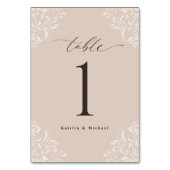 Eleganter Champagne Tan Vintag Kleine Hochzeit Tischnummer (Rückseite)