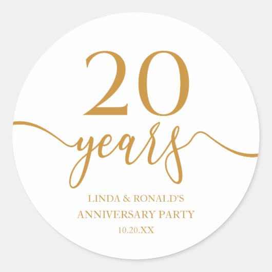 Eleganter Champagner 20. Hochzeitstag Runder Aufkleber (Vorderseite)