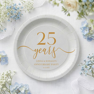 Eleganter Champagner 25. Hochzeitstag Pappteller