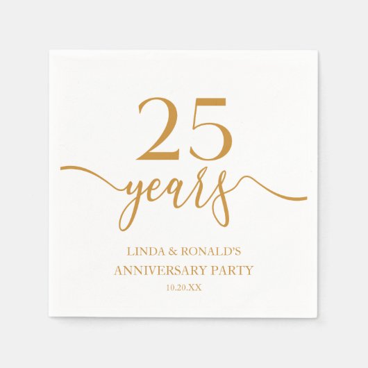 Eleganter Champagner 25. Hochzeitstag Serviette (Vorderseite)