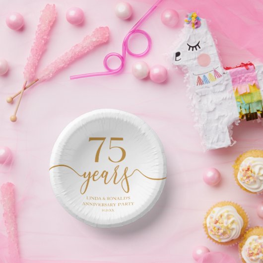 Eleganter Champagner 75. Hochzeitstag Pappteller (Party)