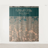 Eleganter Champagner Aquamariner Wedding Monogram  Wandteppich (Vorderseite)