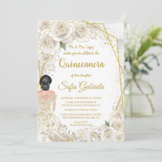 Eleganter Champagner-Blumen-Vintage-Gold-Quinceañe Einladung