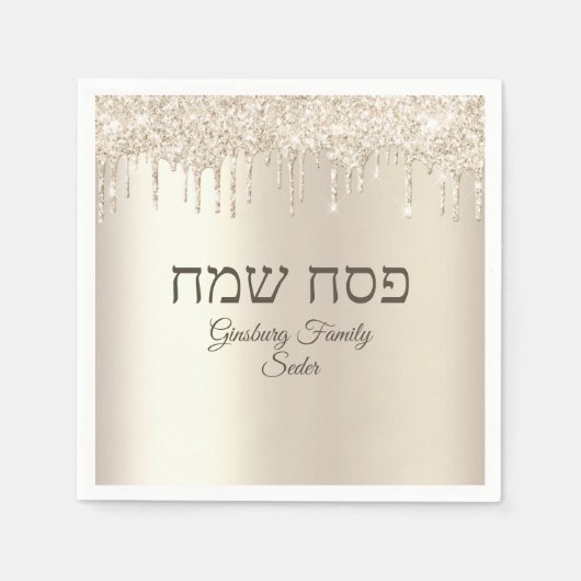 Eleganter Champagner Dripping Pesach Sameach Pessa Serviette (Vorderseite)