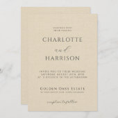 Eleganter Champagner Embossed Linen Minimale Hochz Einladung (Vorne/Hinten)