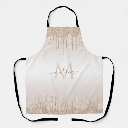Eleganter Champagner-Glitzer Dripping Girly Monogr Schürze (Vorderseite)