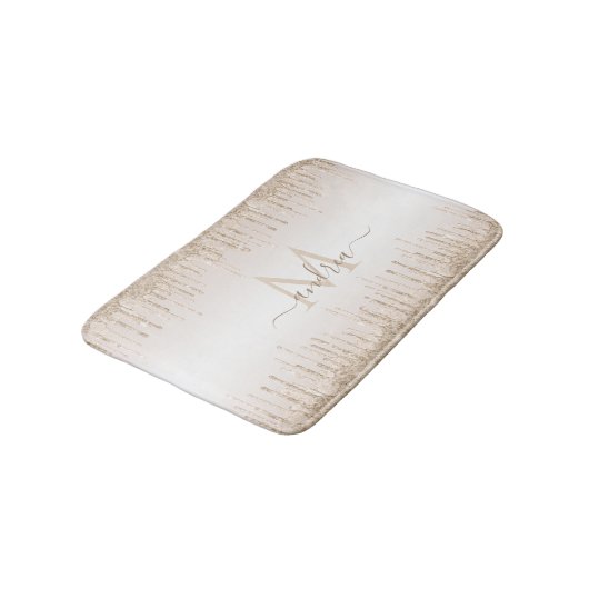 Eleganter Champagner-Glitzer Dripping Monogram & N Badematte (Schrägansicht)