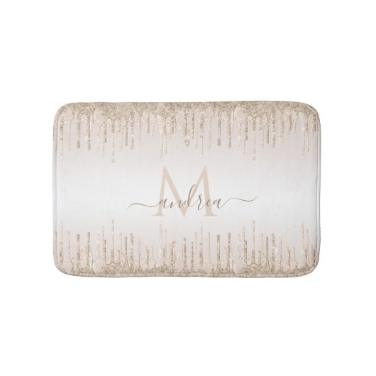 Eleganter Champagner-Glitzer Dripping Monogram & N Badematte (Vorderseite)