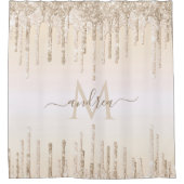 Eleganter Champagner-Glitzer Dripping Monogram & N Duschvorhang (Vorderseite)
