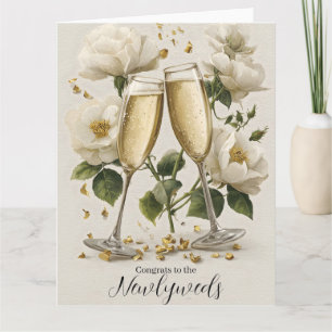 Eleganter Champagner Toast mit weißen Rosen Karte
