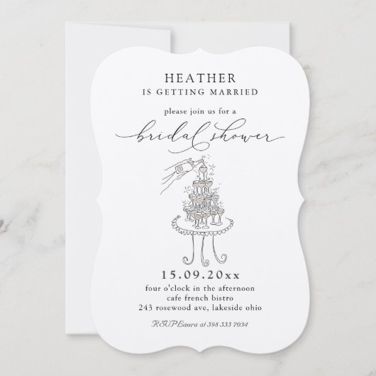 Eleganter Champagner Tower Bridal Dusche Einladung (Vorderseite)