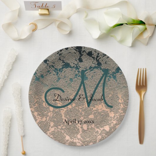 Eleganter Champagner und Aquamarines Hochzeitstil Pappteller (Hochzeit)