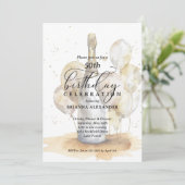 Eleganter Champagner und Balloons Geburtstag Einladung (Stehend Vorderseite)