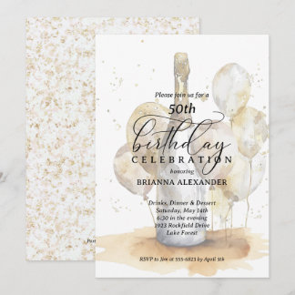 Eleganter Champagner und Balloons Geburtstag Einladung