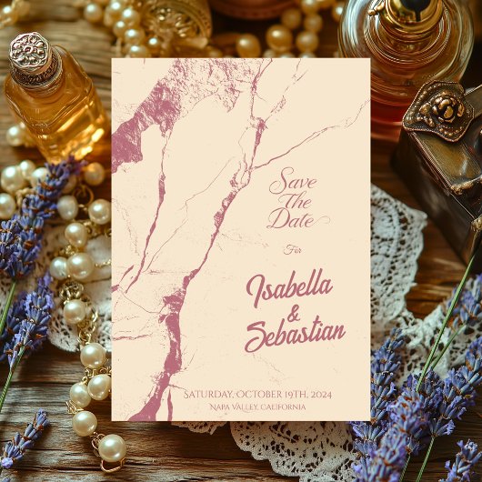 Eleganter Champagner und Rose - Marmor Save the Da Einladung