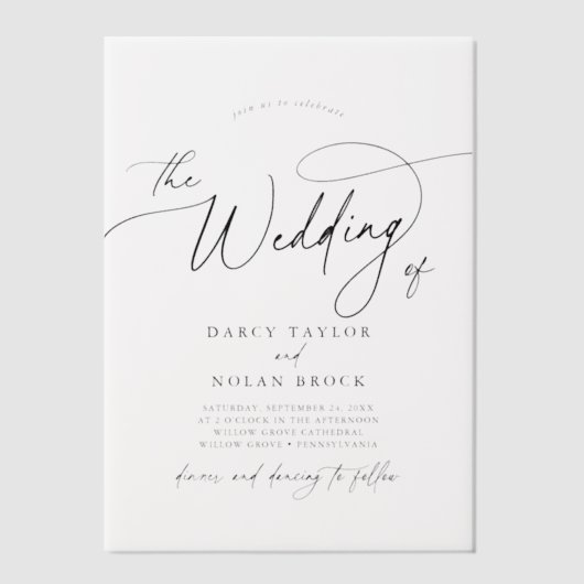 Eleganter Charm Black Simple Boho Moderne Hochzeit Pergament Einladungen (Vorderseite)