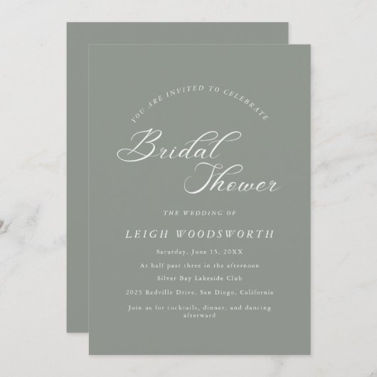 Eleganter Charm Dark Sage Bridal Dusche Einladunge Einladung (Vorne/Hinten)