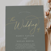 Eleganter Charm Dunkle Sage Goldmedaille Hochzeit  Folieneinladung