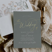 Eleganter Charm Dunkle Sage Goldmedaille Hochzeit  Folieneinladung