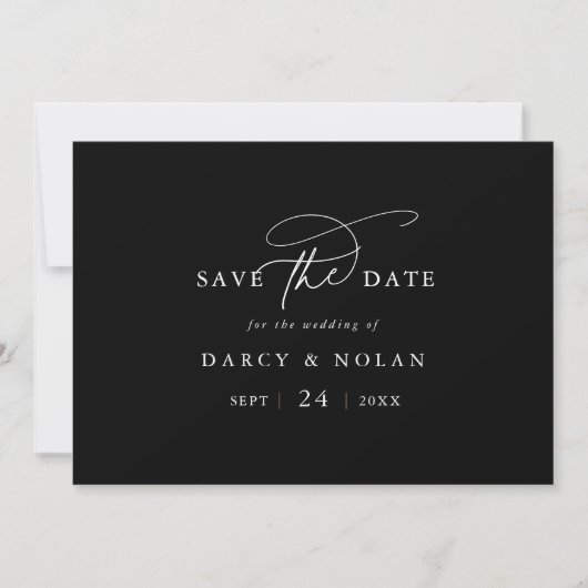 Eleganter Charm Dunkle Schwarze Hochzeit speichern Save The Date (Vorderseite)