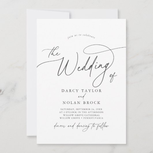 Eleganter Charm Gray Wildblume Hochzeit Einladunge Einladung (Vorderseite)