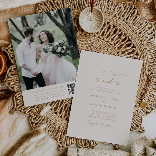 Eleganter Charm Ivory Foto Hochzeit Einladungen UA