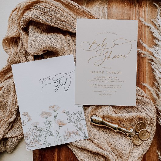 Eleganter Charm Ivory Wildblume Baby Shower Einladung