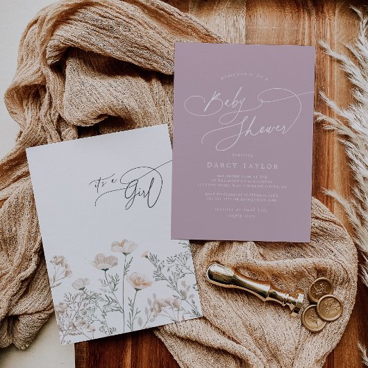 Eleganter Charm Pink Wildblume Babydusche Einladung