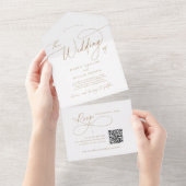 Eleganter Charm QR Code Gold Wedding All In One Einladung (Abreißen)