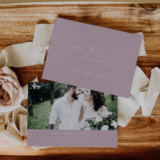 Eleganter Charm Rosa Rose Golden Foil Save the Dat Folieneinladung