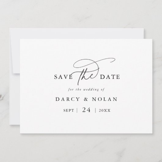 Eleganter Charm Schwarz-weiß Wedding Save the Date (Vorderseite)
