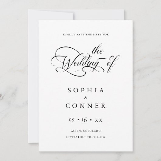 Eleganter Charm Script Wedding Foto QR Code Save The Date (Vorderseite)