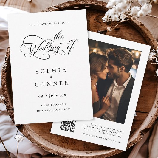 Eleganter Charm Script Wedding Foto QR Code Save The Date