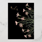 Eleganter Charm Wild Blume Arch | Schwarz & Gold Folieneinladung (Rückseite)