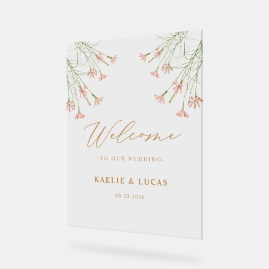 Eleganter Charm Wild Blume Wedding Willkommen Acrylschild (Winkel)