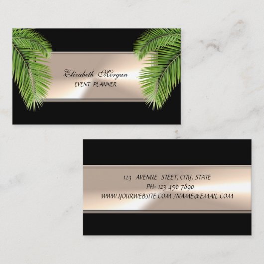 Eleganter Charme Beruflich, schwarz, Palmenbaum Visitenkarte (Vorne/Hinten)