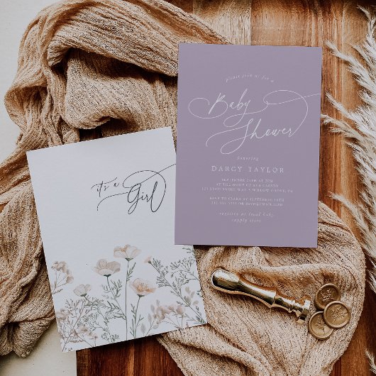 Eleganter Charme Lila Wildblume Kinderdusche Einladung