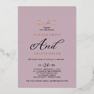 Eleganter Charme Rosa & Roségoldfolie Hochzeit Folieneinladung