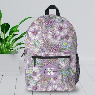 Eleganter Charming Purple Blumen Name und Anfangsb Bedruckter Rucksack
