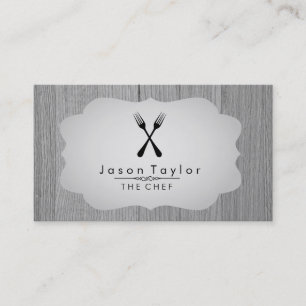 Eleganter Chef Catering Retro Kreuzgabel Holz Grau Visitenkarte