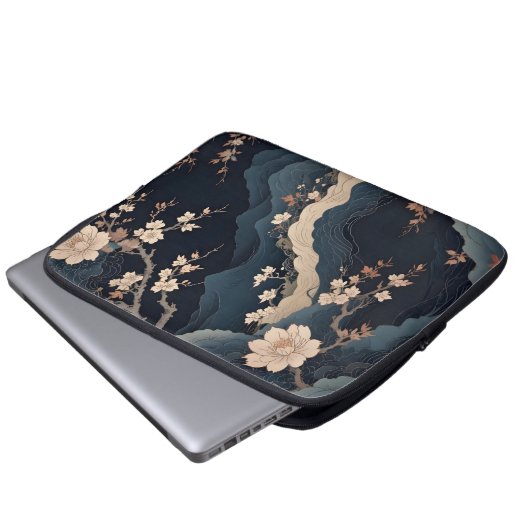 Eleganter Cherry Blossom und Abstrakter Tisch in d Laptopschutzhülle (Vorne Knopf)