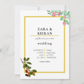 Eleganter Cherry Herbst floraler Goldrahmen Hochze Einladung (Vorderseite)