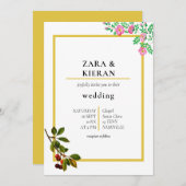 Eleganter Cherry Herbst floraler Goldrahmen Hochze Einladung (Vorne/Hinten)