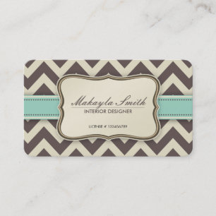Eleganter Chevron Modern Braun, Grün und Beige Visitenkarte