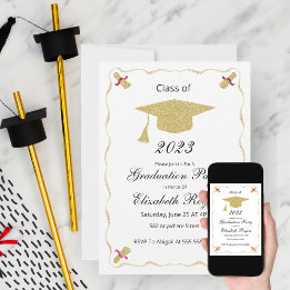 Eleganter Chic Abschluss Glitzer Cap and Diploma Einladung