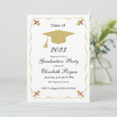 Eleganter Chic Abschluss Glitzer Cap and Diploma Einladung (Stehend Vorderseite)